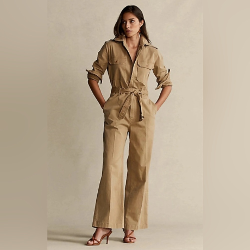 Polo Ralph Lauren Stretch Vintage Cotton Twill Jumpsuit - Khaki - Size 0